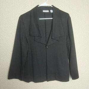 Chico's Women's‎ Size 2 One Button Blazer Office Black Long Sleeve Cotton Blend